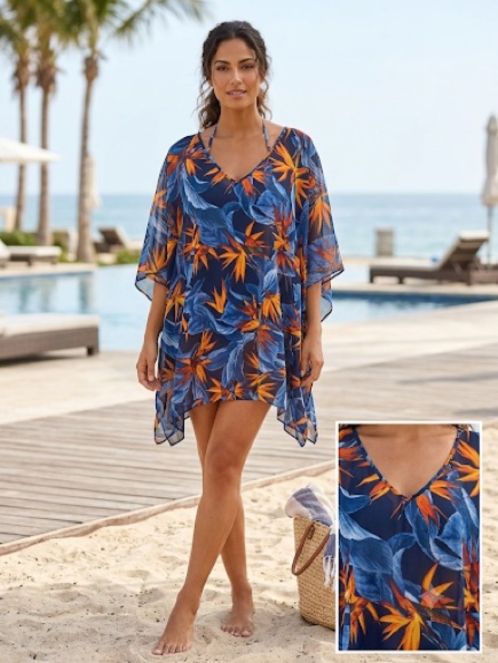 Tropical Escape Size XL Multi Floral Beach Coverup Resortwear Swim Vacation Boho
